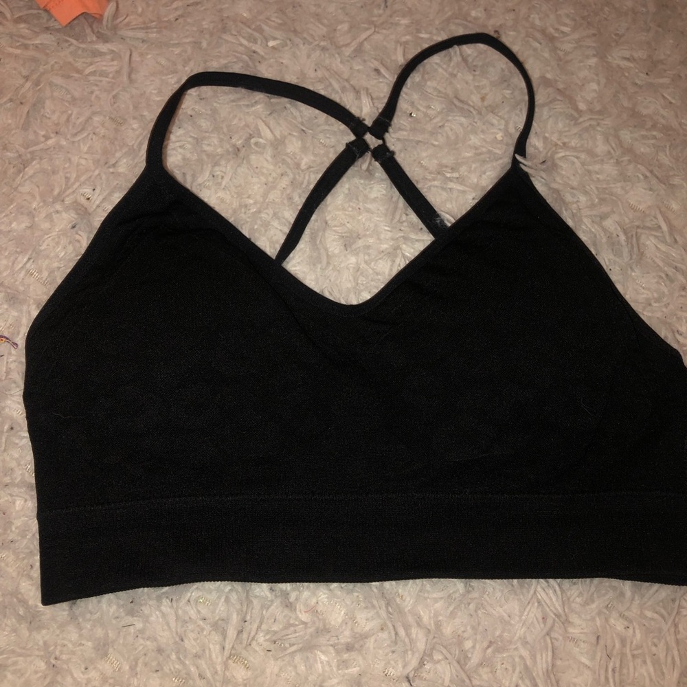 Black V neck sports bra
